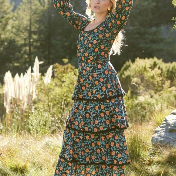 Eddy Dresses & Skirts - Brenda Tiered Skirt - Faded Black/Bright Clementine & Moss Floral